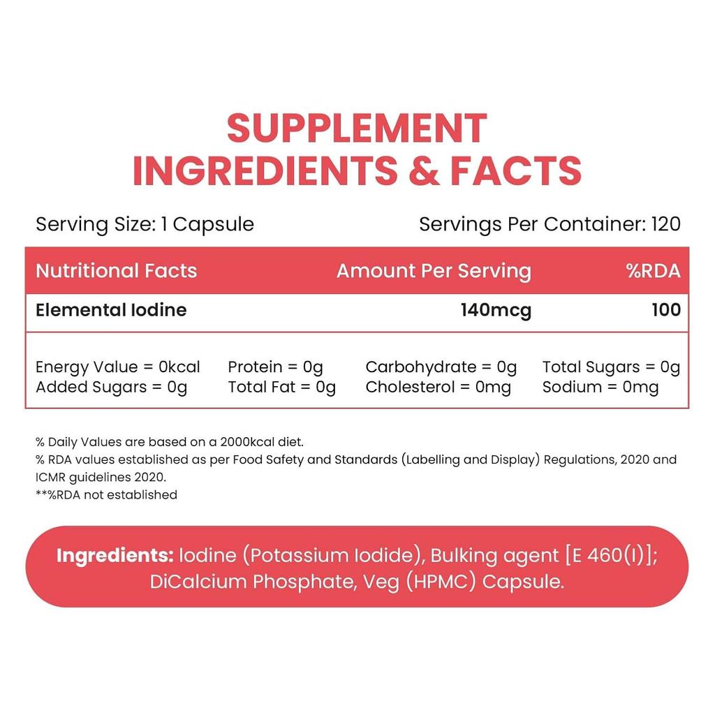 Vlado’s Himalayan Organics Iodine 140 Mcg Veg Capsules Daily Mineral Supplement For Metabolism Energy And Cellular Support
