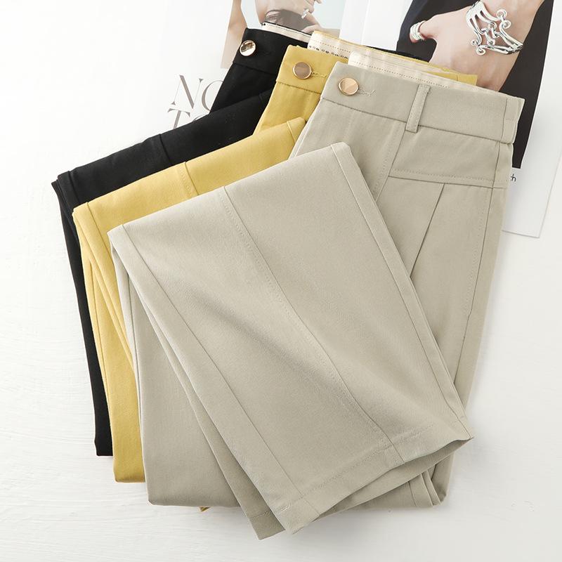 Women's Yellow Tencel Cotton High Waist Wide Leg Pants - Slimming Spring 2025 Straight Leg Casual Trousers
