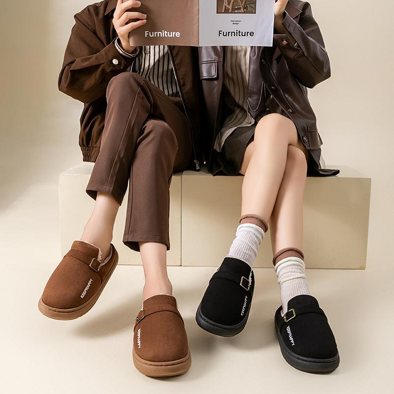 Fashion Fashion Women Indoor Fluffy Slippers for Autumn and Winter Thick Sole Anti-Slip Light Weight Couples House Floor Cotton Shoes