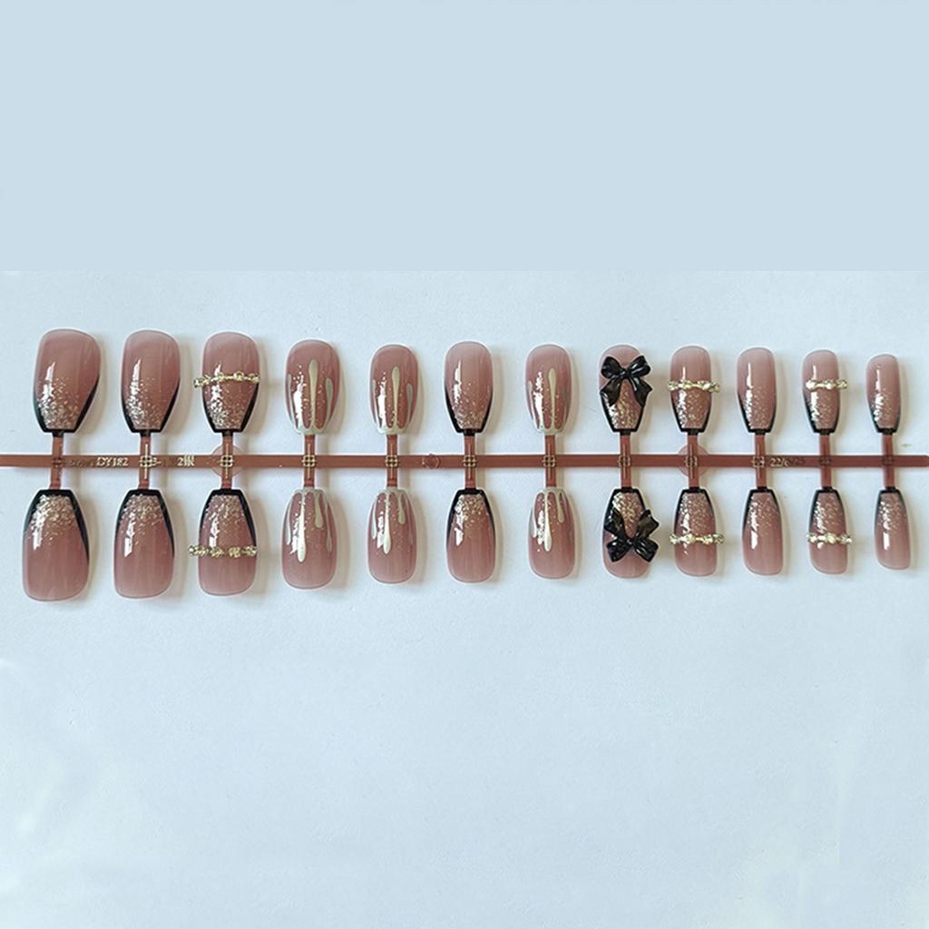 Black Bowknot Decorated Fake Nails Not Easy to Break Fake Nails for Nail Art School Home Use