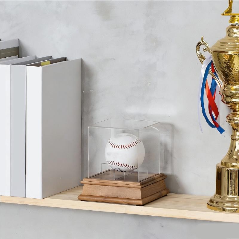 Modern Signature Baseball Showcase Box With Clear Acrylic Construction And Wooden Base Presentation Case