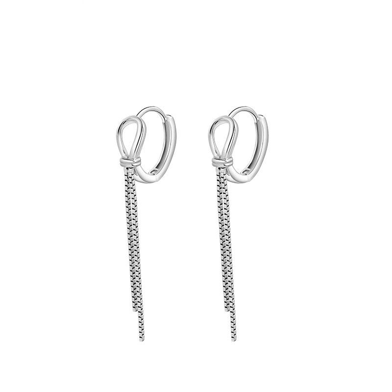 LByzHan 925 Silver Box Chain Tassel Hoop Earrings For Women Minimalist Wedding Jewelry Gift