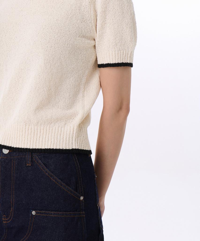 MUSINSA STANDARD WOMAN Women'S Mini Boucle Ringer Short Sleeve Knit [Cream/Black]