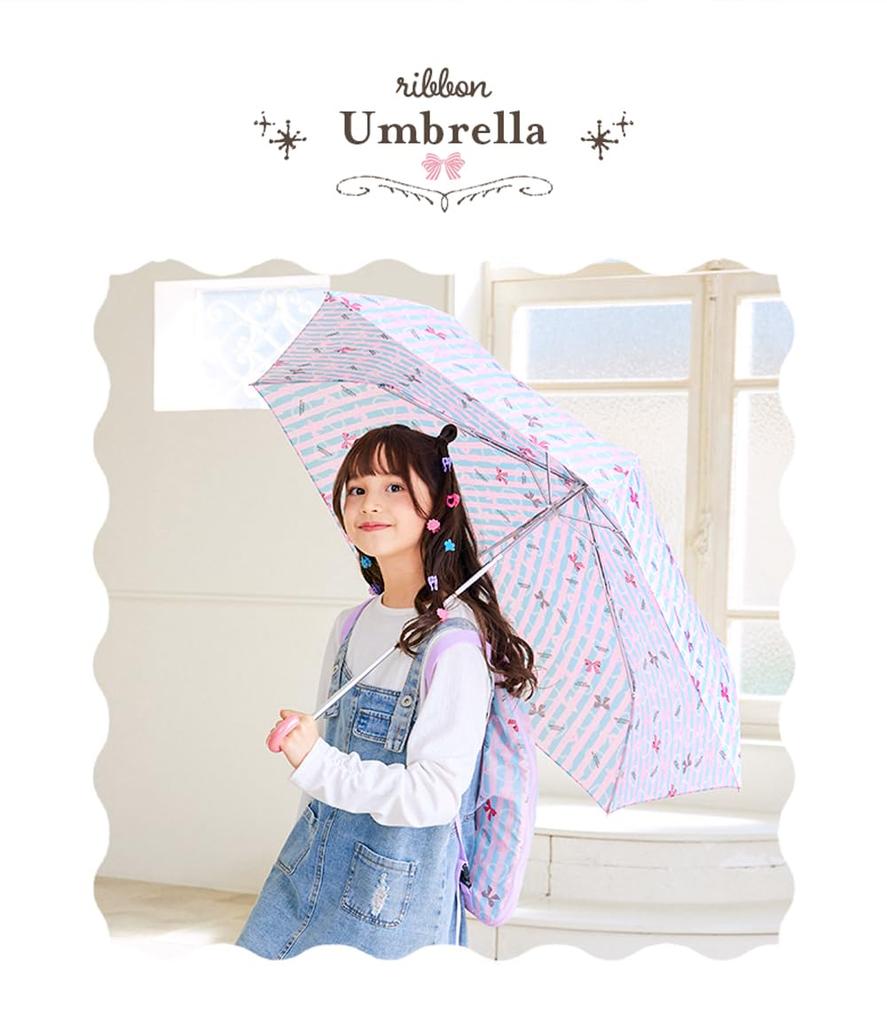 Arisana Folding Umbrella for Ribbon Storage Name Tag Antique 55cm Kids, Girls, Hand-Open, Pattern, Bag, Included, Pink,