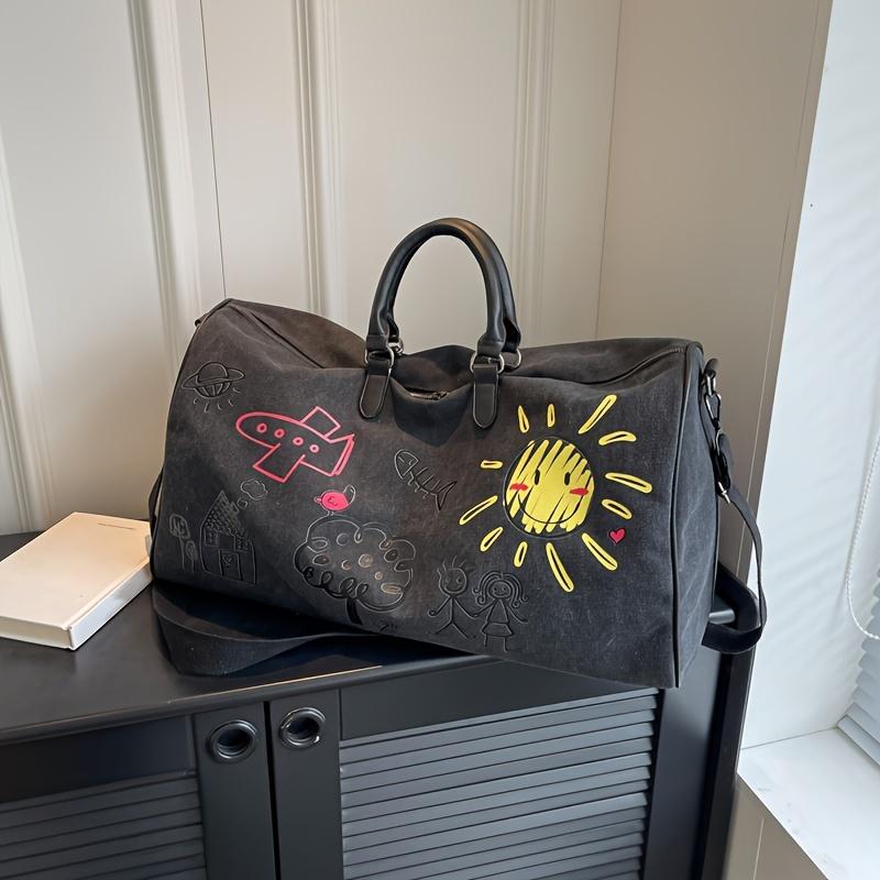 1 Stück Retro-Mode, leichte Reisetasche, Fitness-Einkaufstasche mit großer Kapazität, niedlich bedruckte Reißverschlusstasche für Geschäftsreisen, Schwimmen, Outdoor-Sport
