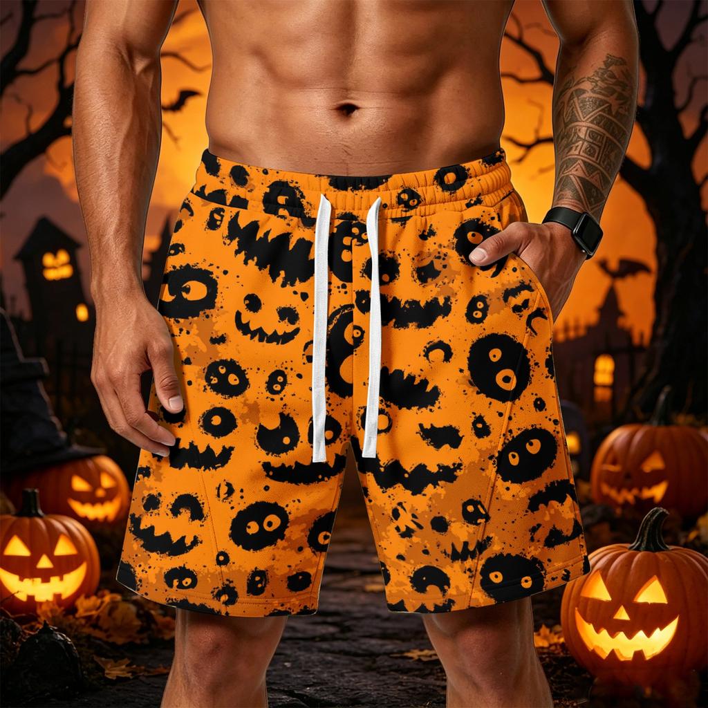 Herren Lässige Shorts im Halloween-Design mit lockerem Schnitt, elastischem Bund, Kordelzug und Taschen für Outdoor-Sport und den täglichen Gebrauch