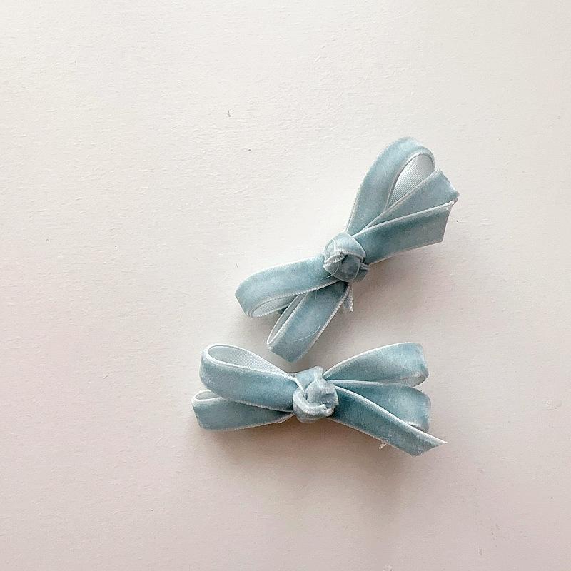 European-style Simple and Sweet Candy-colored Velvet Bow Tie Children's Cute Matching Accessories with Side Clips and Hair Clips