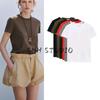And Summer Women's Clothing French Simplicity Style Straight-leg Multi-Color Selection Double-Sided Cloth Silm Short Sleeve Round Neck T-shirt 4174378
