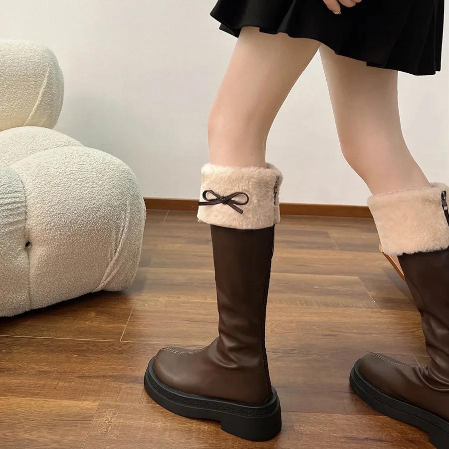 Women's Winter Knee High Brown Long Boots Fashion Comfort Square Heel Platform Boots for Women Thick Bottom Knight Long Booties