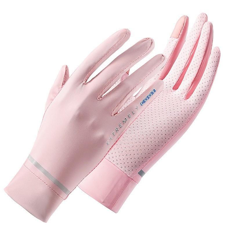 Sunscreen Gloves for Women's UV Anti Icing Silk Full Finger Touch Screen Gloves Thin Driving and Cycling Fishing Finger Leaking Gloves