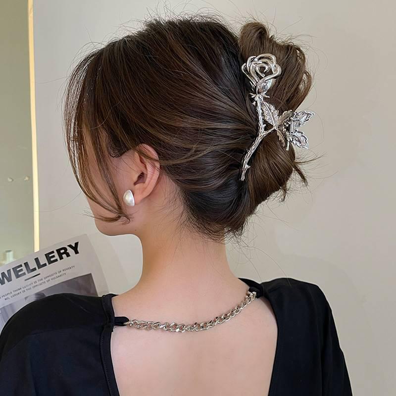 Rose Blume Metall Haarklammer - Retro Stil für Frauen