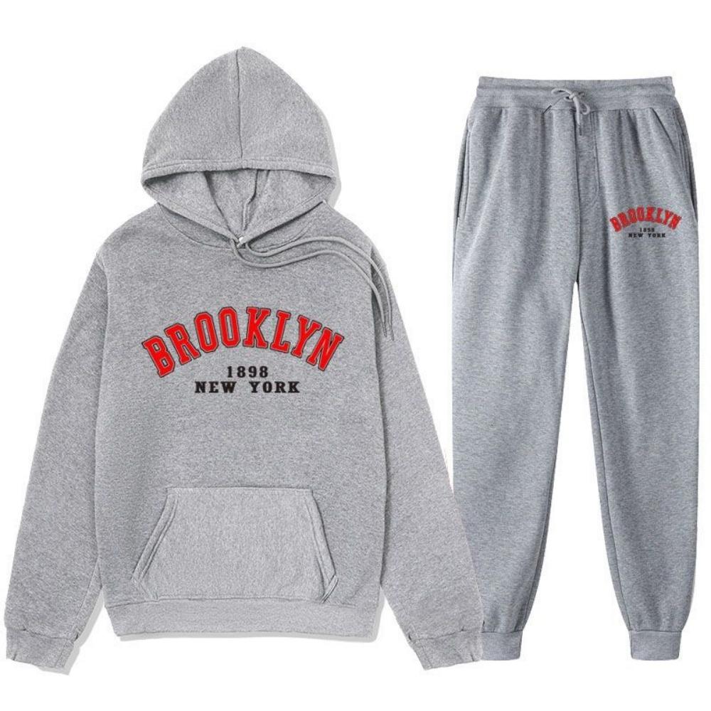 2024 Letter Printed Same Color Long Pants Set, Suitable for Autumn and Winter Men, Comfortable Hooded Sweatshirt