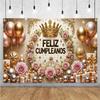 Happy Theme Background In Spanish, Party Decoration with Colored Globes, Background Banner, Gift for Children, Photo Session