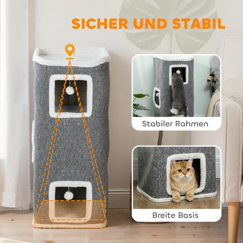 Scratching Barrel 100 cm High 41 x 41 cm Four-Story for 1-2 Cats Grey