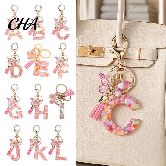 Compact Keychain Pink Series Pendant, Sequins Heart Initial Letter Charm Key Chain with Versatile Butterfly Tassel Design, A-Z Holder for Bag