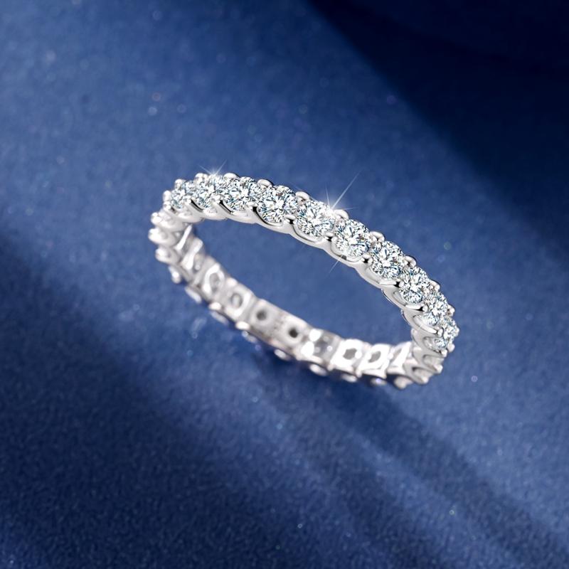 Moissanite Full Wedding Band Ring Design Genuine Copper Shining Eternity Ring For Women Party Wedding Engagement Rings Jewelry Creation