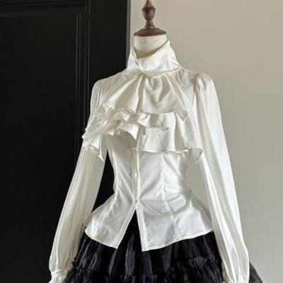 Vintage volāni Gotikas tumšās akadēmijas apģērbi Y2k šauri vidukļa garām piedurknēm krekli sievietēm pavasara balts Blusas De Mujer