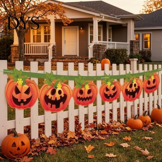 Store Event Decorations Halloween Pumpkin Banner ,Spooky Hanging Garland, Happy Festive Flag Party Decoration for Porch Fence, Photo Setting Backdrop