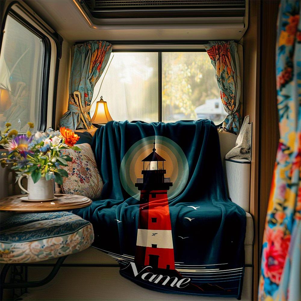 Lighthouse Sea Sunset Blanket Personalized Name Soft Comfortable Stylish Blanket Car Blanket Perfect For Travel Camping Outdoor Home Suitable For All