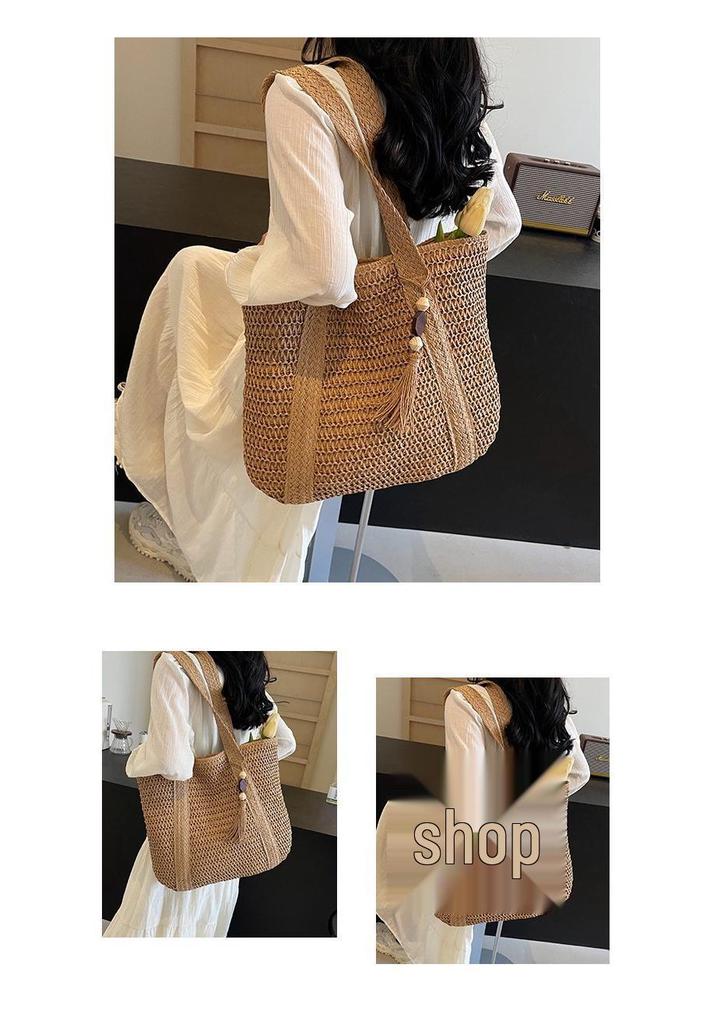 Versatile Solid Color Straw Beach Bag – Large Capacity Vacation Handbag