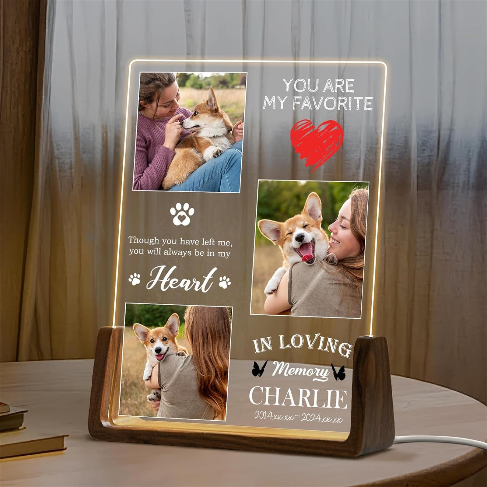 

Personalized Acrylic Photo Frame for Dog Memorial LED Pet Picture Plaque Ideal Decor to Honor Your Dog’s Life for Dog Owners 3 Colors Base