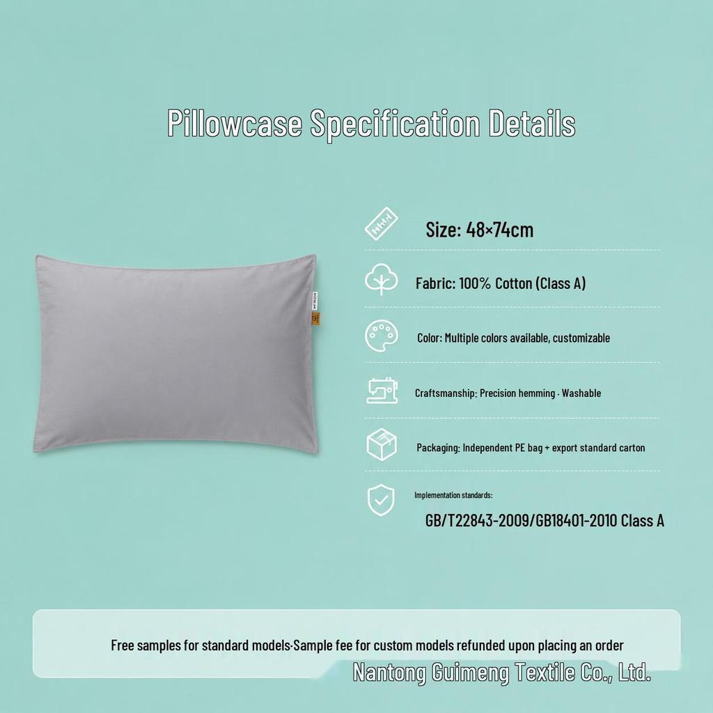 A-class Pure Cotton Solid Color Pillowcase Pair 48x74cm - Skin-Friendly for Home & Hotel Use