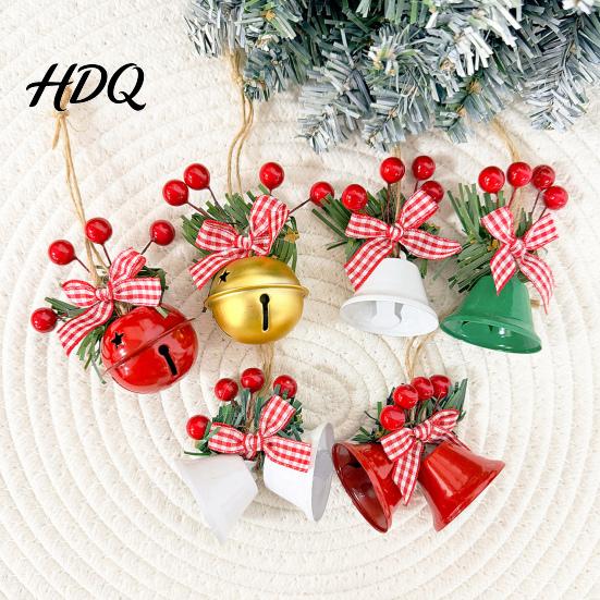 Reusable Festive Home Accents Christmas Bell Hanging Ornament Red Gold Pine Cone Wreath Decor Retro Pastoral Style Baubles for Tree Rustic Farmhouse
