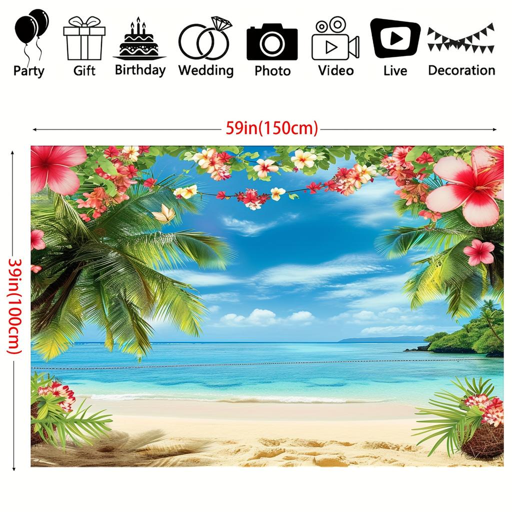 1 Piece, Tropical Floral Palm Design with Hawaiian Beach Background, Perfect for Party Themed Decoration, Indoor and Outdoor Use