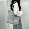 Stripe Ctrast Color Women's Canvas Shoulder Bag Large Capacity CollegeBook Tote Zipper Handbags Simple Commuter Shopping Bag