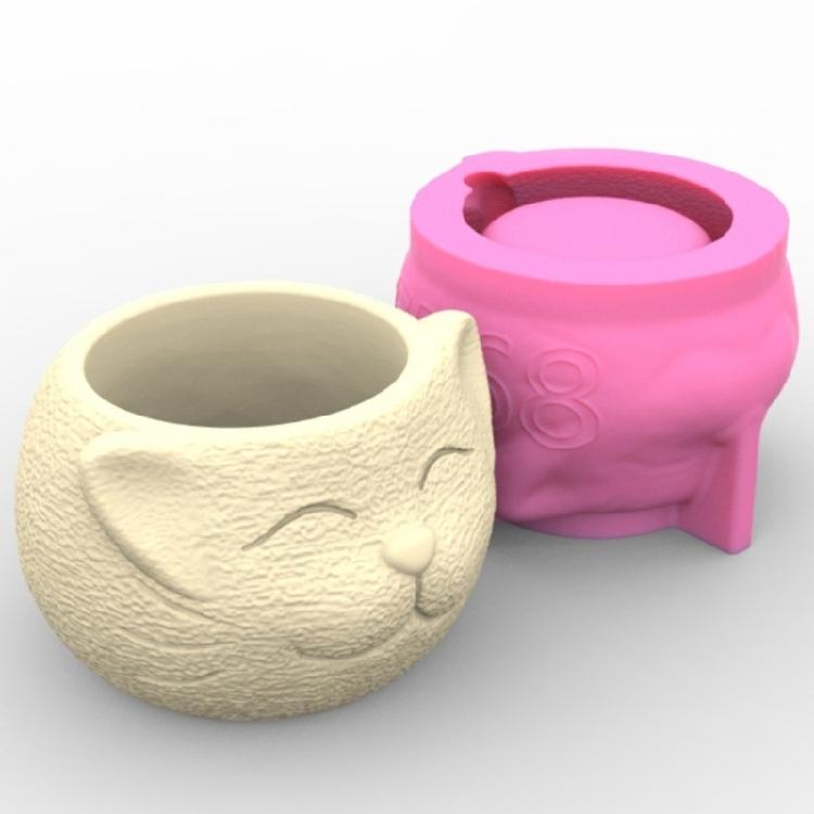 Soft Texture Cat Silicone Mould Epoxy Resin Plantpots Mould Storage Containers