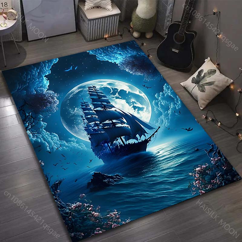 15 Sizes Sailing Ghost Ship Print Carpet for Living Room Bedroom Sofa Doormat Decor Sofa Area Rug Non-slip Floor Mat
