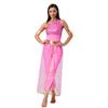 Womens Arab Princess Costume Belly Dance Design Gem Decor Contrast Color Shiny Tulle Overlay Jumpsuit