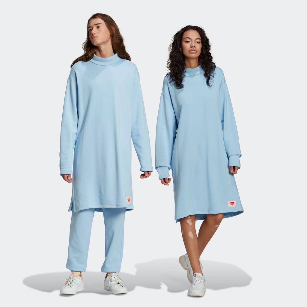 adidas V-Day Tunic Solid Color Stand Collar Loose Long Sleeve Mid-Length Sweatshirt Unisex Tops Blue HI6013