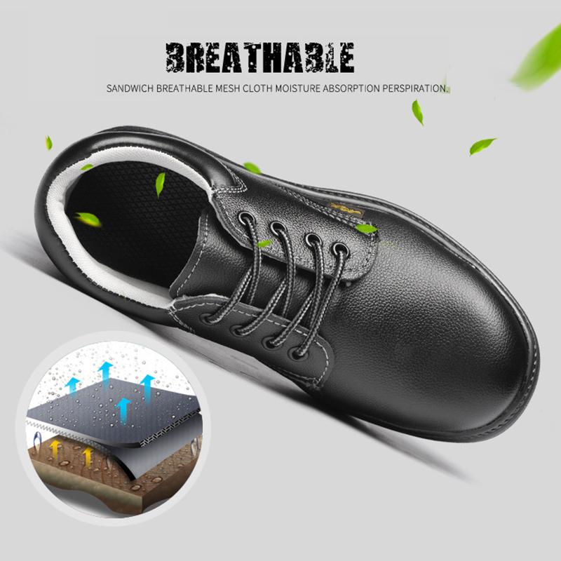 Oulylan Steel Toe Anti-smash Sneakers Men Anti Slip Safety Shoes Puncture Proof Lace Up Work Boots Male Cowhide Labor Footwear