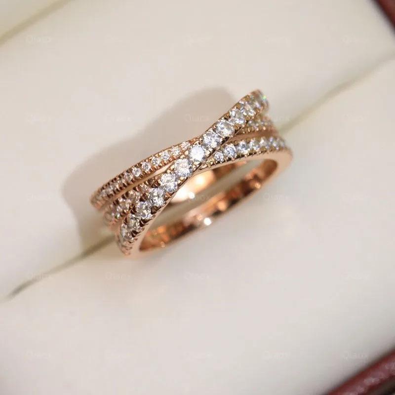 Full of Diamonds, Three Rows of Crossed Rings, Simple and Versatile, Personalized Niche Design, Rings, Light Luxury Temperament, Women
