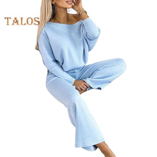 

Женский комплект из 2 предметов: топ и брюки, круглый вырез, длинные рукава, толстовка с эластичной резинкой на талии, широкие спортивные штаны, спортивный костюм, осенний повседневный спортивный костюм M небесно-голубой