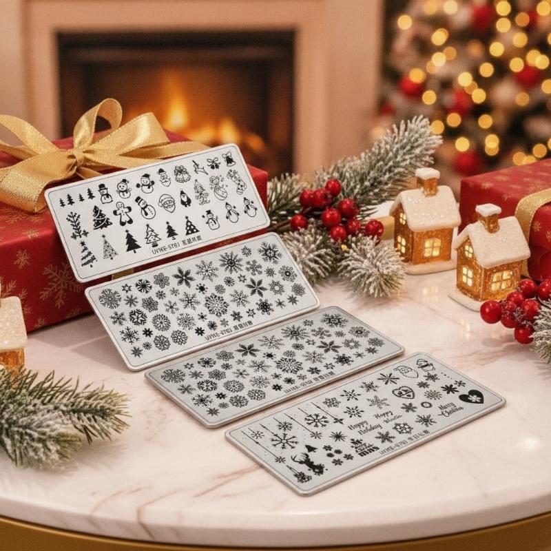 1/3Pcs Christmas Nail Art Stamping Plates Clear Patterns Easy Transfer Reusable Perfect For Diy Holiday Manicure Home Salon Use