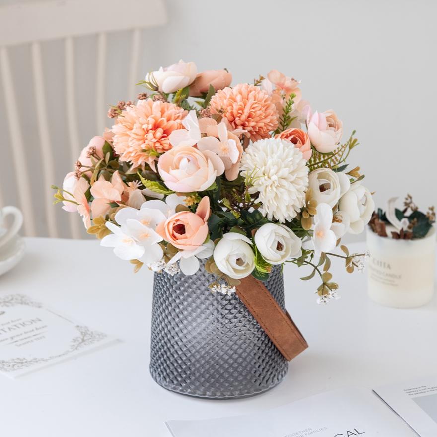 

Artificial Flowers Tea Rose Buds Bouquet Diy Box Vase Room Home Decor Festival Party Garland Wedding Silk Hydrangea Fake Flowers 1PC шампанського