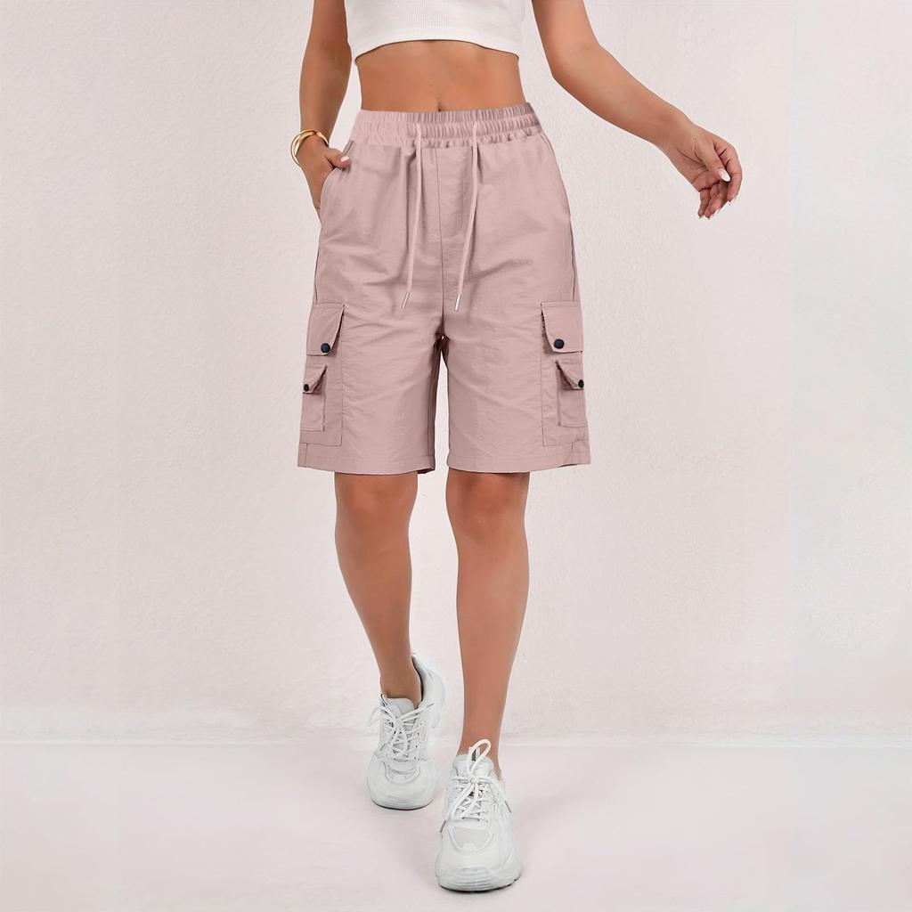 Women's Sports Shorts Casual Loose Solid Color High Waisted Pocket Shorts