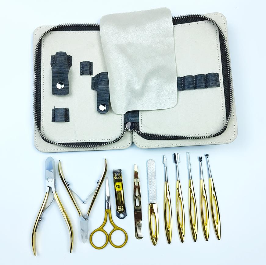 Premium Gold Plated Professional Portable Durable Manicure Set 11PCS Stainless Steel Cuticle Nipper Nail Clipper Scissor Luxury