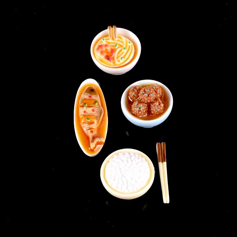 

4Pcs/set 1/12 Dollhouse Miniature Chinese Dishes Food Models Dollhouse Kitchen Decoration DIY Dolls House Dining Room Ornaments