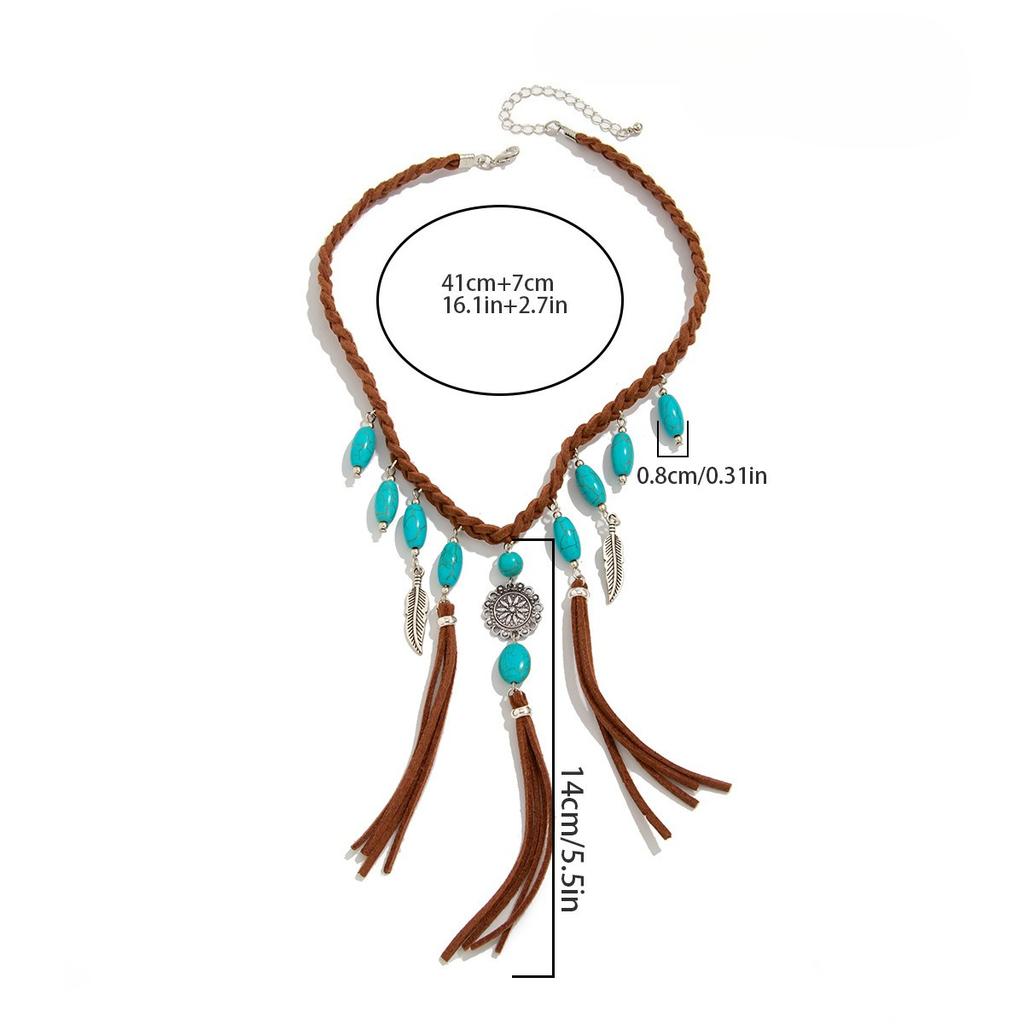European and American Bohemian Pendant Woven Fringed Necklace Retro Ethnic Style Collarbone Chain