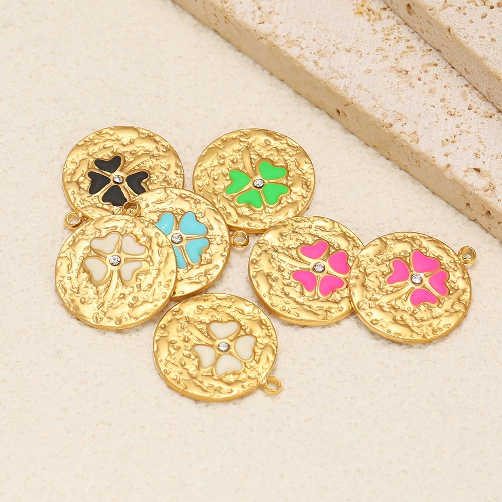 5Pcs Stainless Steel 16mm Flower Enamel Heart Charms for DIY Jewelry Women Necklace Findings Bracelet Supplies Earrings Making