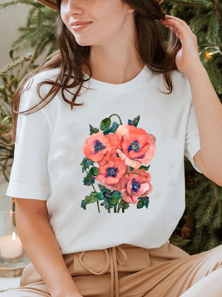 Pflanzenstil Trend Niedlich 90er Jahre T-Shirt Oberteil T-Shirt Kurzarm Sommerkleidung Druck Rundhals Mode Damenbekleidung Grafik-T-Shirt