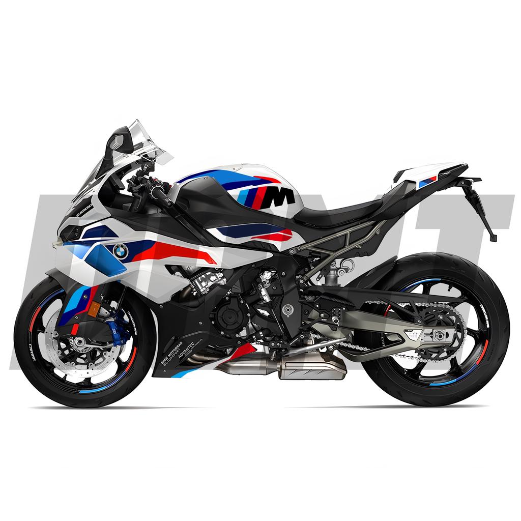 Applicable to BMW S1000RR 2025 whole car sticker, blue and white whole car latte waterproof air guide slot sticker