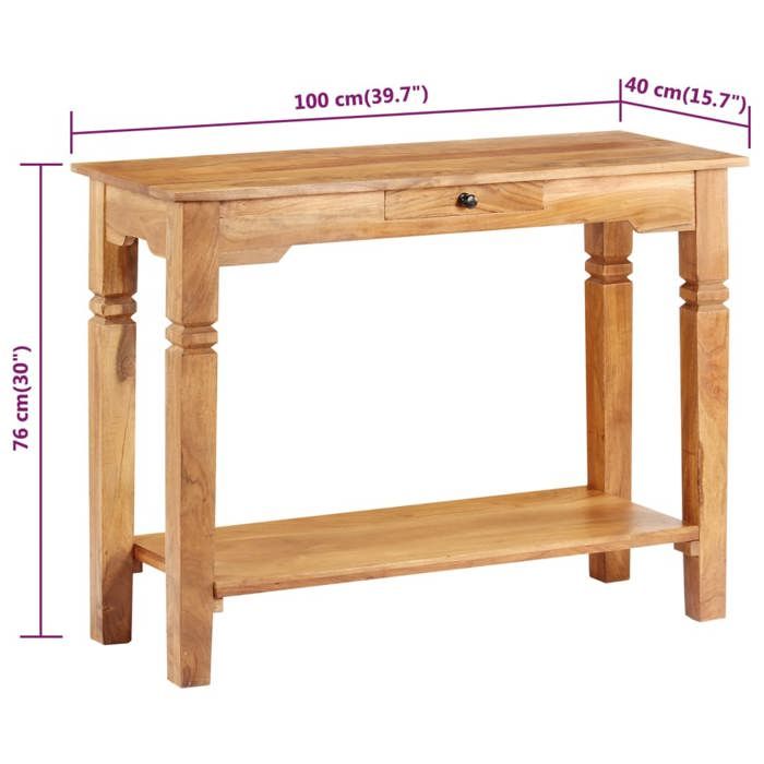Table console - vidaXL - 100x40x76 cm - Bois d'acacia massif - Finition laquée - Rustique