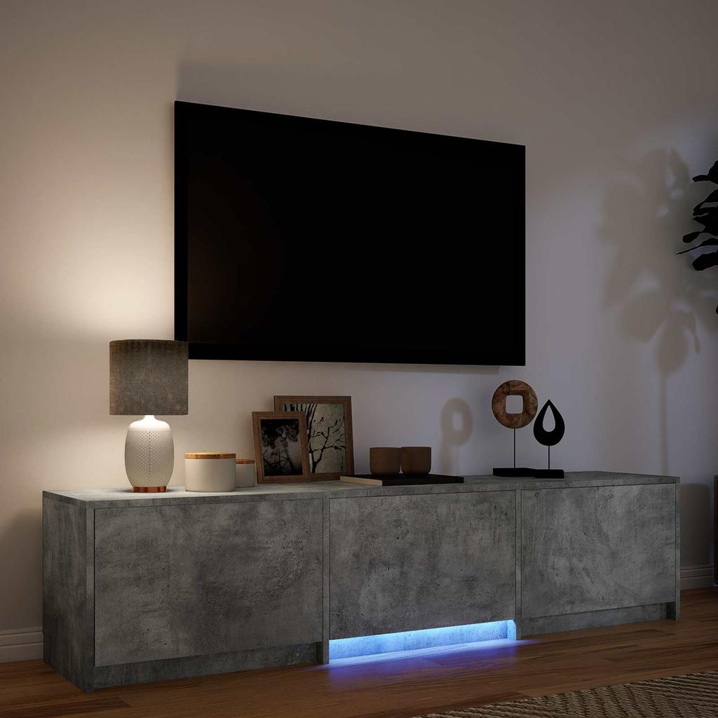TV Stand with LED Lighting Concrete Grey 165 X 34 X 40 Cm Particleboard
