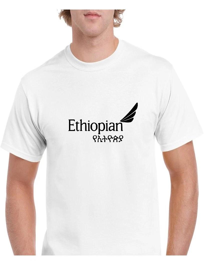 Ethiopian Airlines Black Logo Aviation White Cotton T-Shirt 3XL