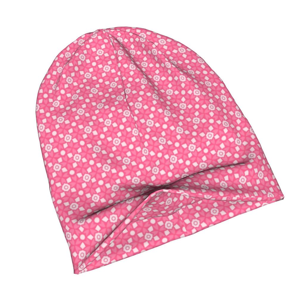 ZLIENSZUS & Men' Minimalist Knit Hat - Pink & White Continuous Print, Seamless Repeatable Suitable for Quiet Style, Neutral Tones for Casual & Dressy