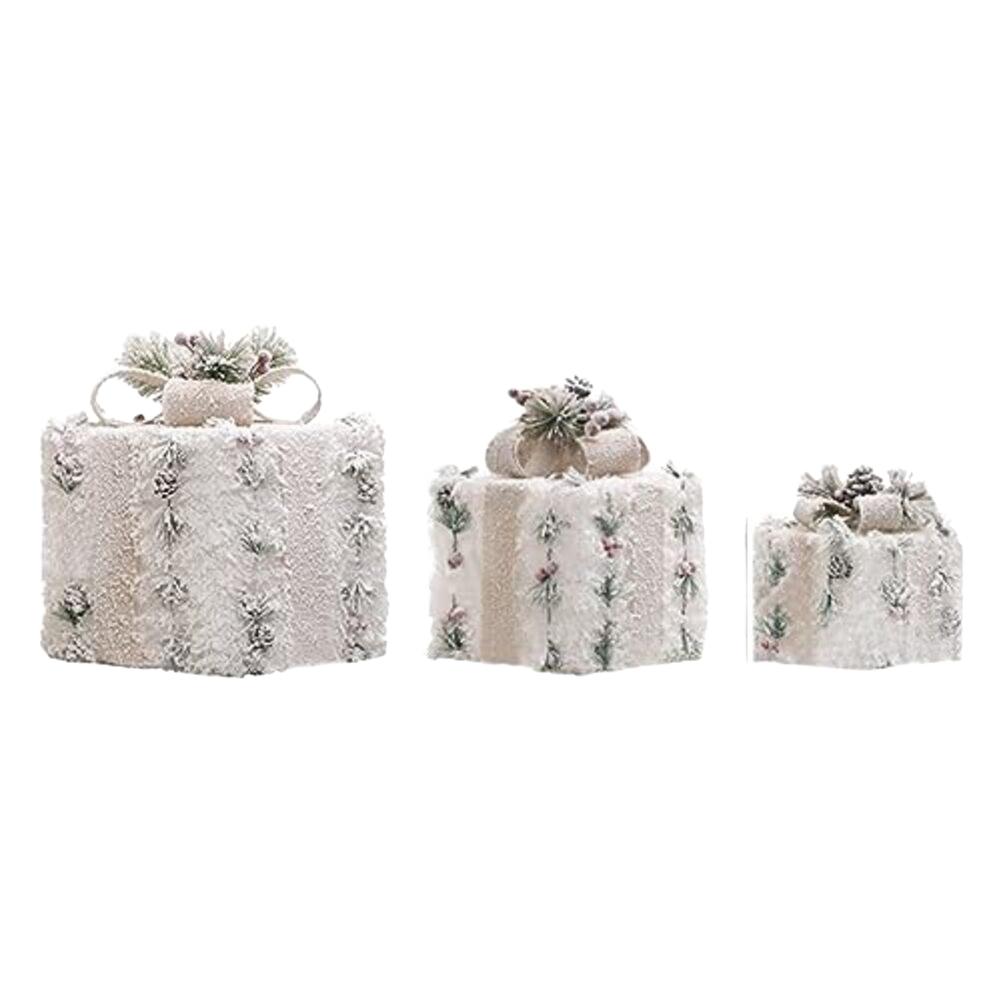 Set Of 3 Christmas Light Up Boxes Decoration Plastic Plush Decorative DIY Christmas Kit Festive & Party Supplies Decoration